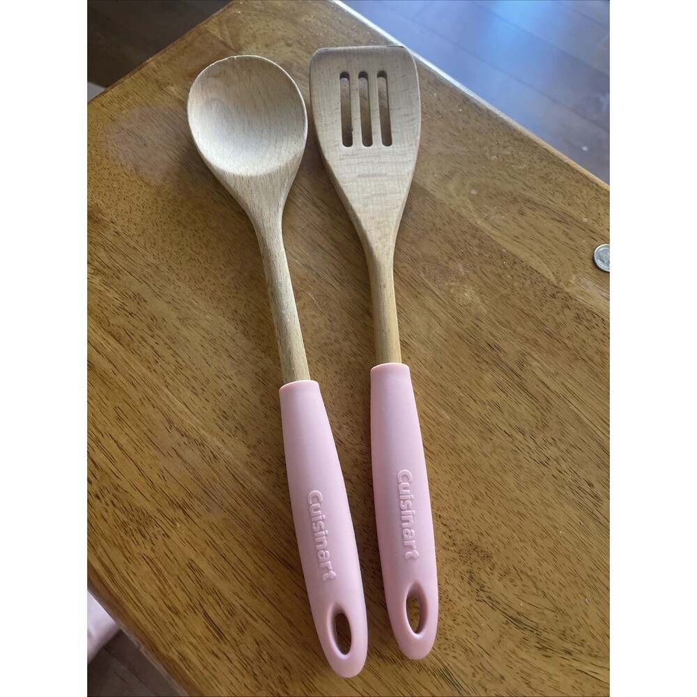Cuisinart Pink Handle Wooden Utensil Set 13 1/2"